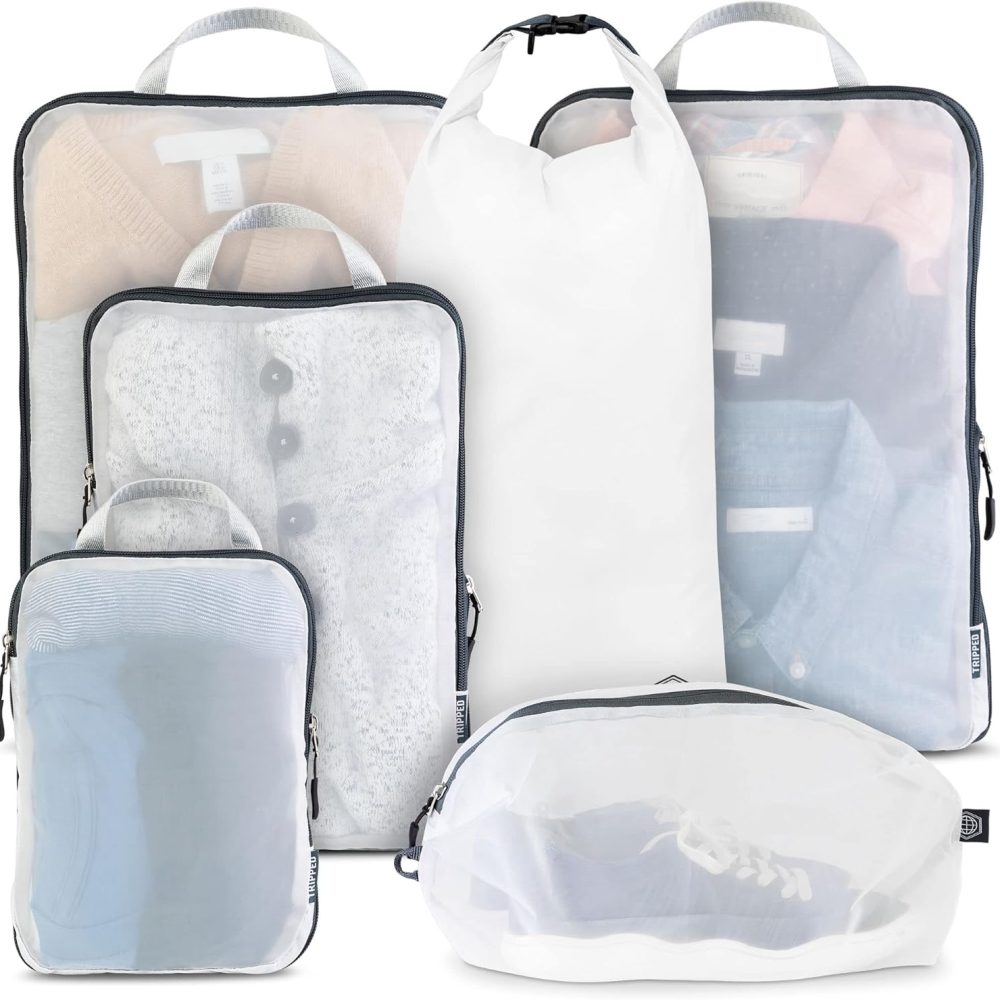 Large Packing Cube Set with See Through Mesh- Compression Packing Cubes Travel Organizers by TRIPPED Travel Gear